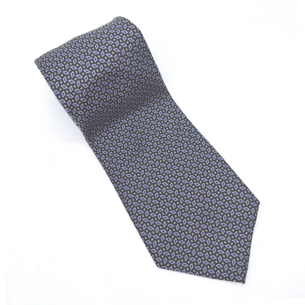 Lauren Ralph Lauren Necktie Made In USA 100% Silk 58" Blue Yellow Geometric
